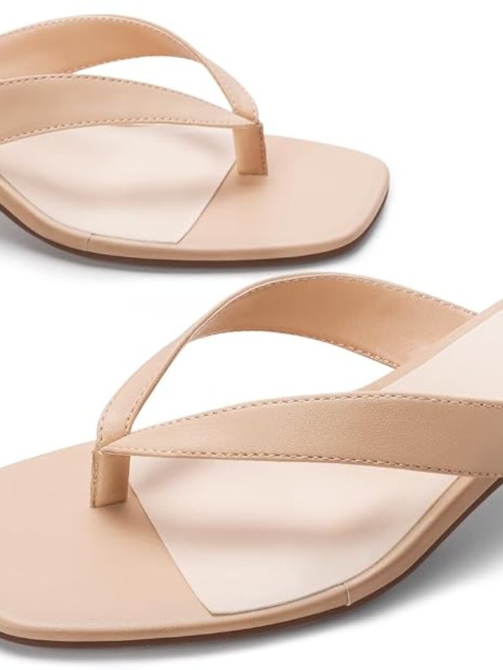 Women's Sexy Kitten Heel Flip Flops,Square Open Toe Low Heel Sandals, Slip on Co - Picture 5 of 5